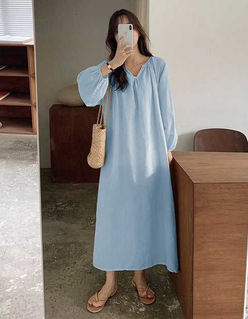 Long sleeves Comfortable Loose Cotton Linen Dress