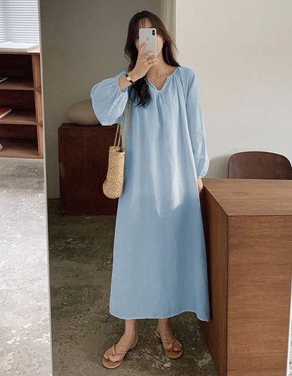 Long sleeves Comfortable Loose Cotton Linen Dress