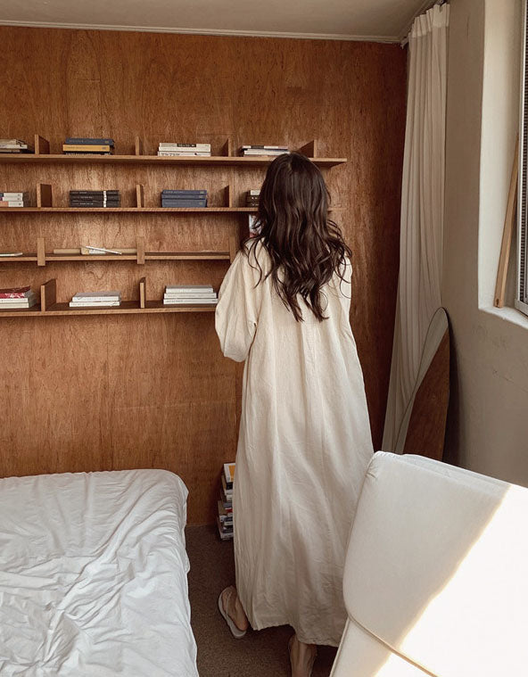 Long sleeves Comfortable Loose Cotton Linen Dress