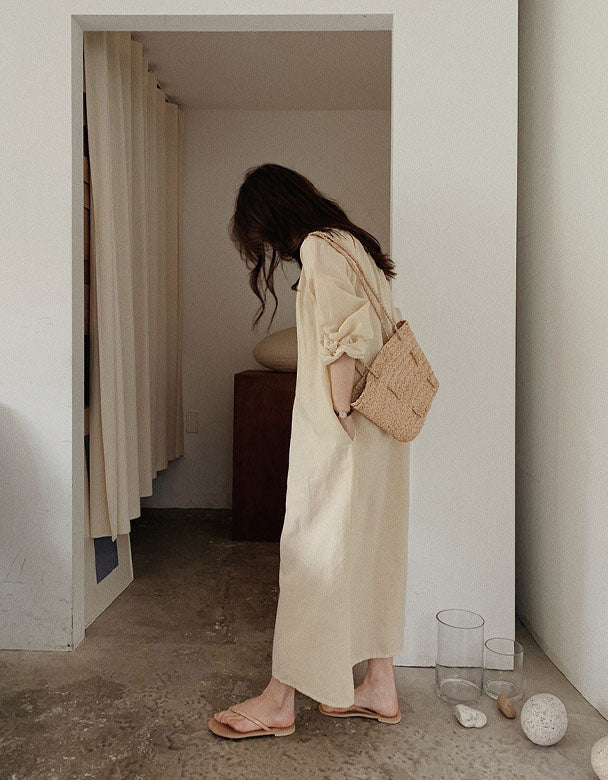 Long sleeves Comfortable Loose Cotton Linen Dress
