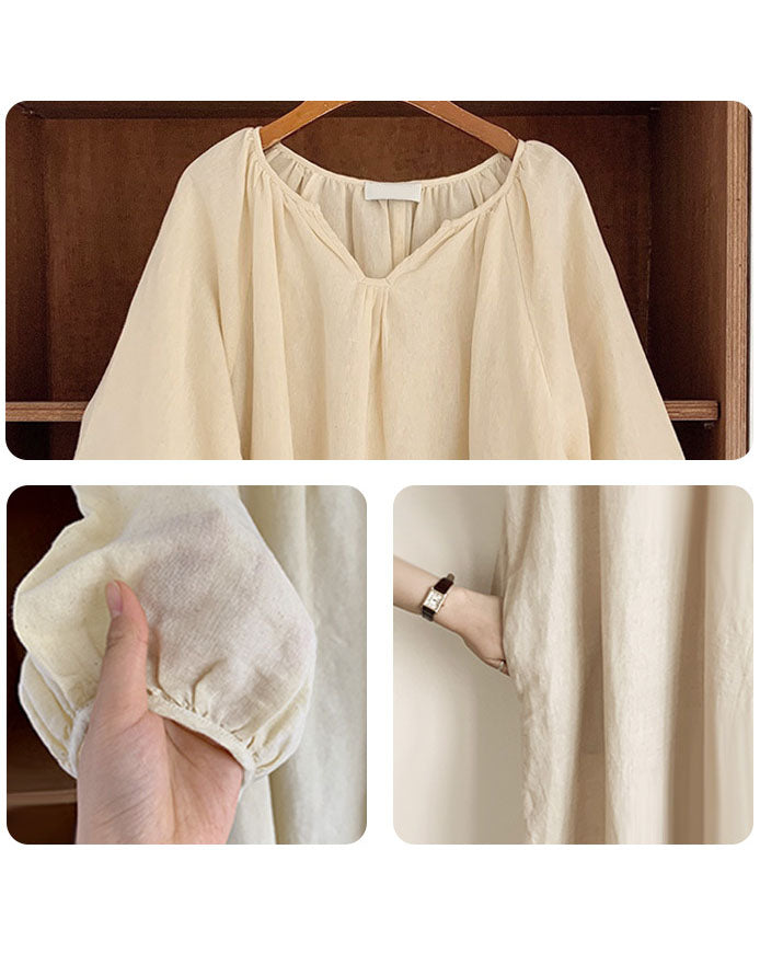 Long sleeves Comfortable Loose Cotton Linen Dress