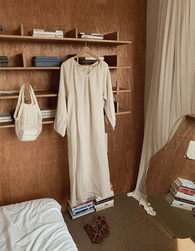 Long sleeves Comfortable Loose Cotton Linen Dress