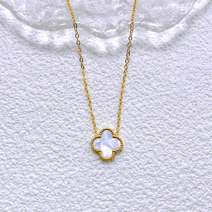 Black and white double-sided four-leaf flower necklace 2025081302