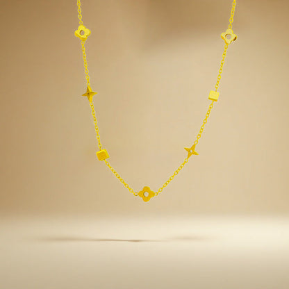 Geometric small square flower titanium steel necklace 2025081307