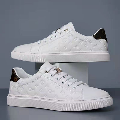 Men's casual sports soft leather white sneakers 2025080706
