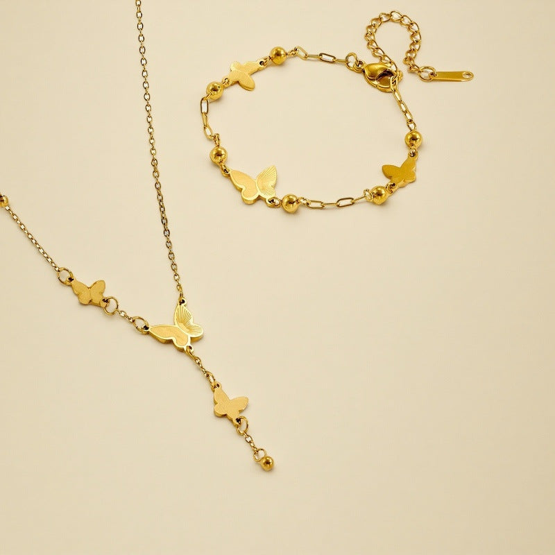 Elegant steel butterfly necklace bracelet 2025081201