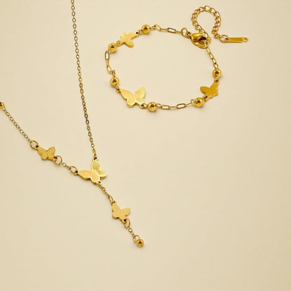 Elegant steel butterfly necklace bracelet 2025081201