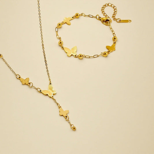 Elegant steel butterfly necklace bracelet 2025081201