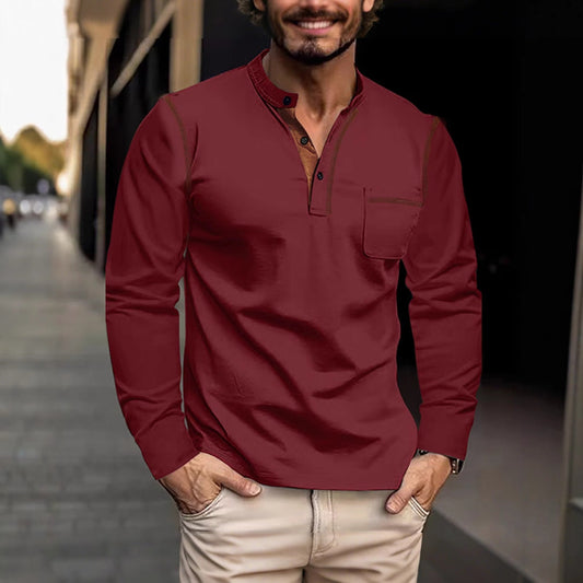Men's long-sleeved stand-up Polo shirt
