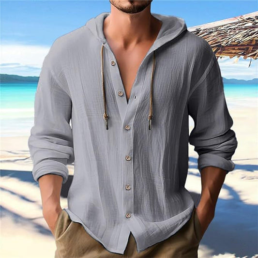 Solid-colored cotton and linen men's top