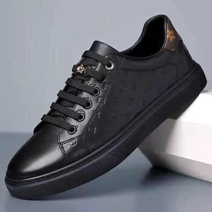 Men's casual sports soft leather white sneakers 2025080706