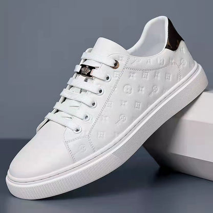 Men's casual sports soft leather white sneakers 2025080706