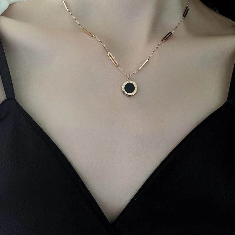Roman numeral pendant titanium steel necklace 2025081101