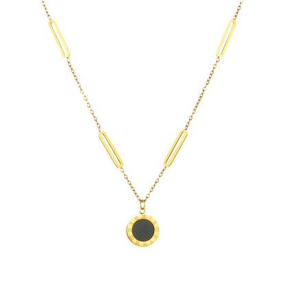 Roman numeral pendant titanium steel necklace 2025081101