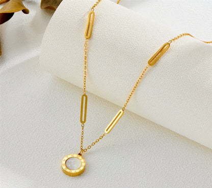 Roman numeral pendant titanium steel necklace 2025081101