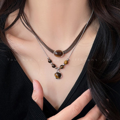 Leather tiger's eye necklace for autumn and winter 2025081113
