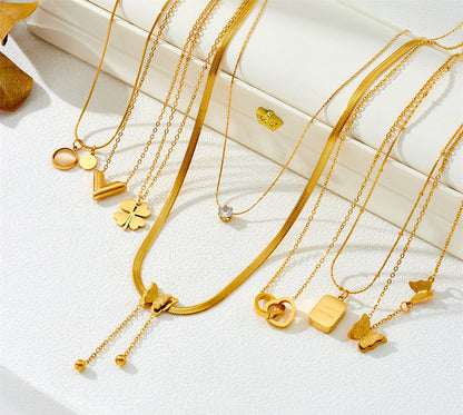 Titanium steel colorless necklace 2025081301