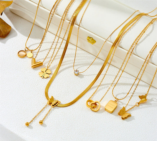 Titanium steel colorless necklace 2025081301