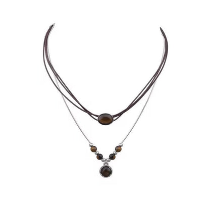 Leather tiger's eye necklace for autumn and winter 2025081113