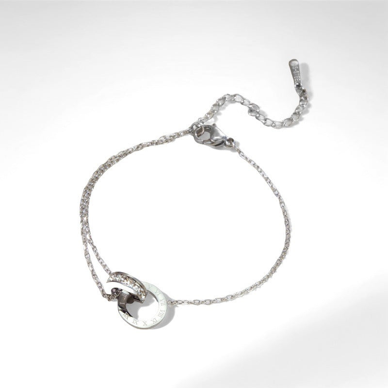 Roman double ring necklace, titanium steel necklace 2025081203