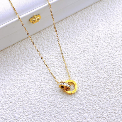 Roman double ring necklace, titanium steel necklace 2025081203