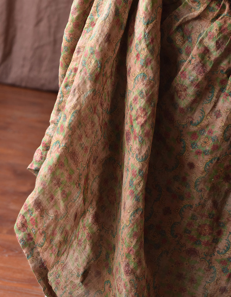 Original Design Flower Printed Loose Linen Skirt