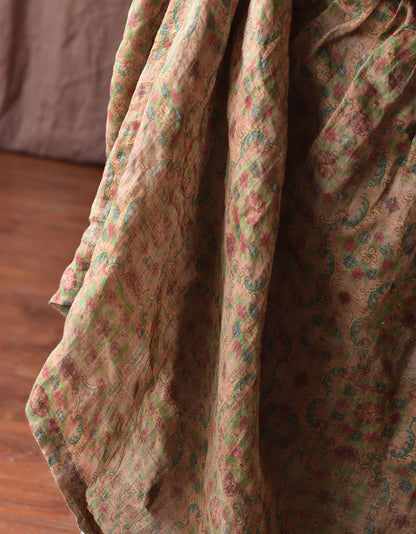 Original Design Flower Printed Loose Linen Skirt