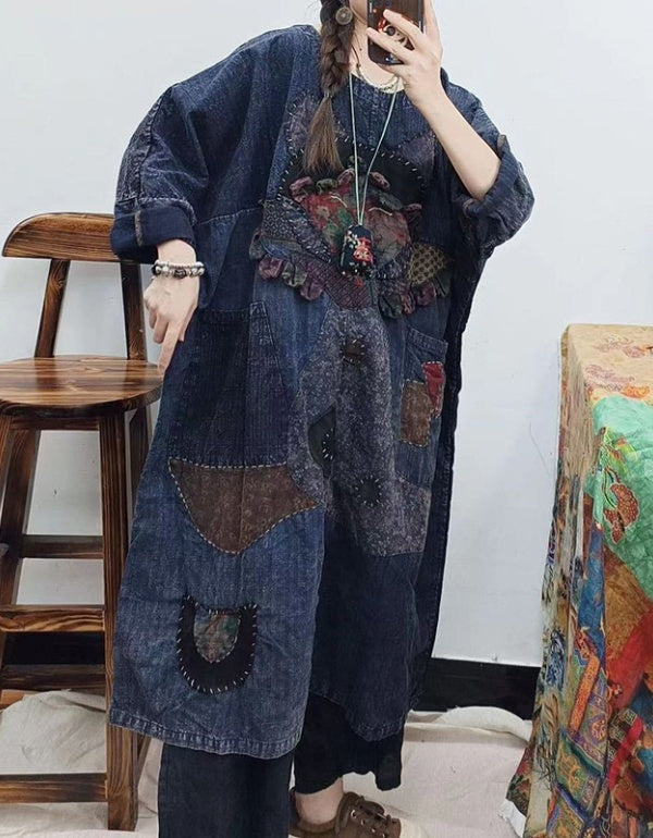 Round Neck Pullover Long Sleeve Cartoon Fox Mid-Length Dress