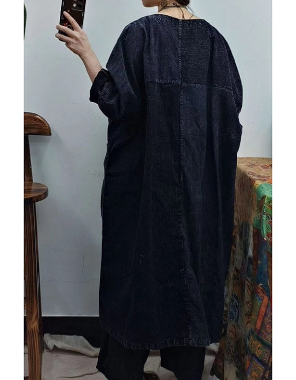 Round Neck Pullover Long Sleeve Cartoon Fox Mid-Length Dress