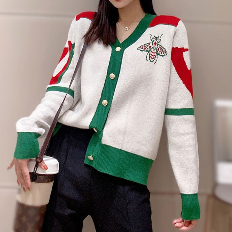 New Color-Blocked Bee Cardigan 1025090306