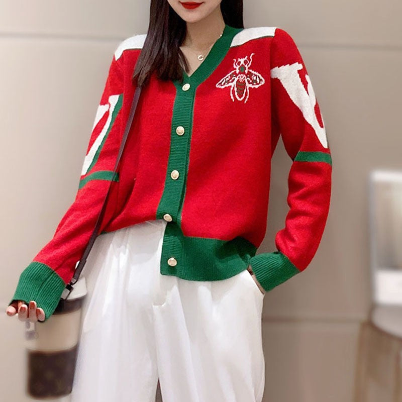 New Color-Blocked Bee Cardigan 1025090306