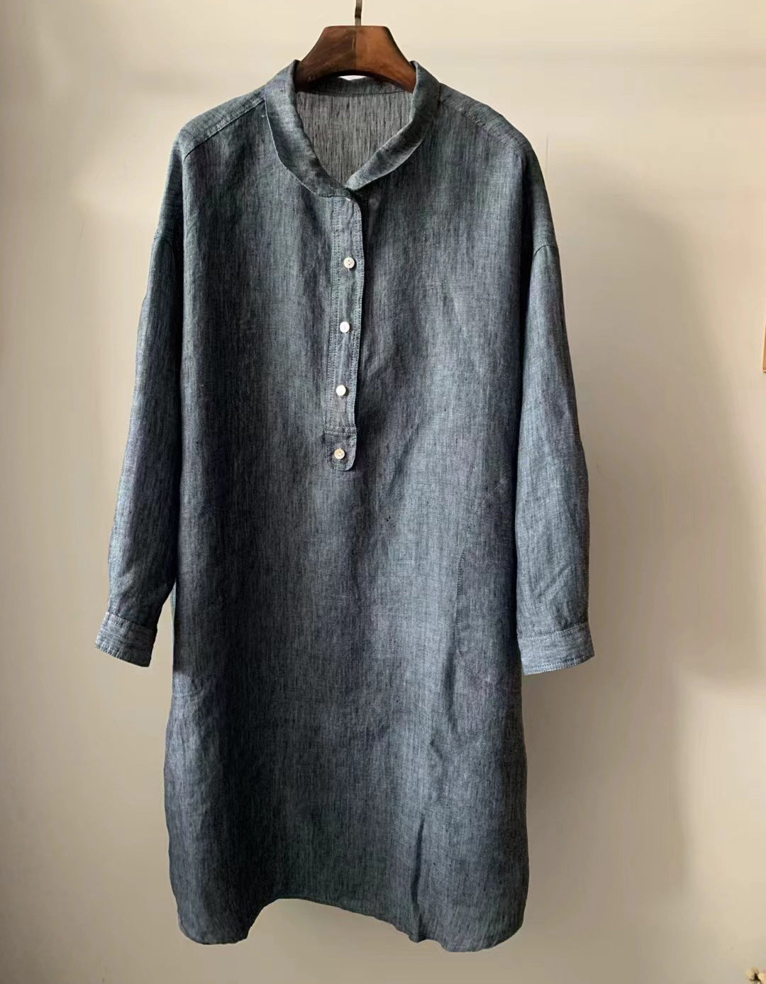 Spring Linen Mid-length Long-sleeved Shirt Dress