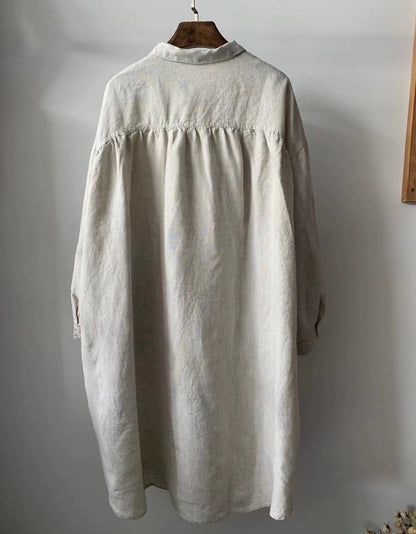 Spring Linen Mid-length Long-sleeved Shirt Dress