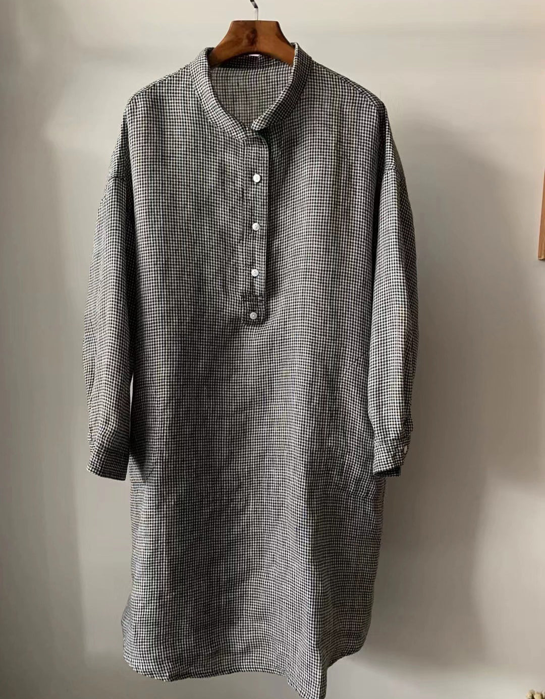 Spring Linen Mid-length Long-sleeved Shirt Dress