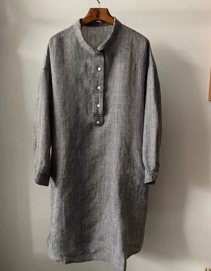 Spring Linen Mid-length Long-sleeved Shirt Dress