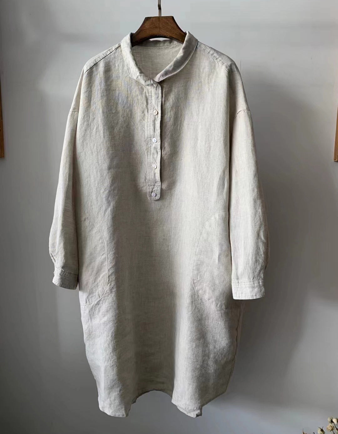 Spring Linen Mid-length Long-sleeved Shirt Dress