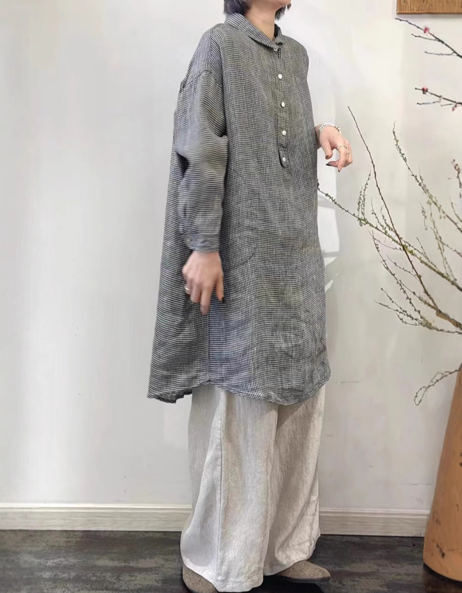 Spring Linen Mid-length Long-sleeved Shirt Dress