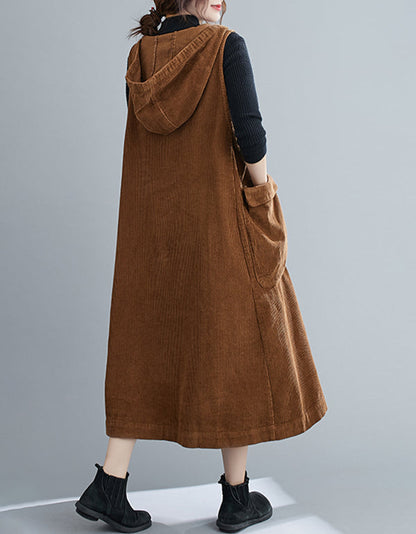 Women's Corduroy Loose Plus-size Hooded Dress