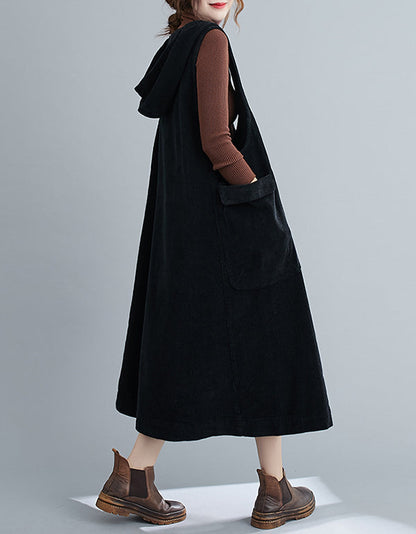 Women's Corduroy Loose Plus-size Hooded Dress