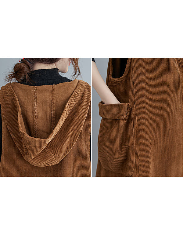 Women's Corduroy Loose Plus-size Hooded Dress
