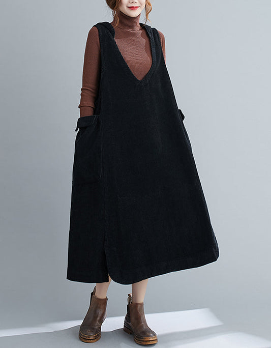 Women's Corduroy Loose Plus-size Hooded Dress