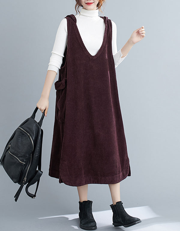 Women's Corduroy Loose Plus-size Hooded Dress