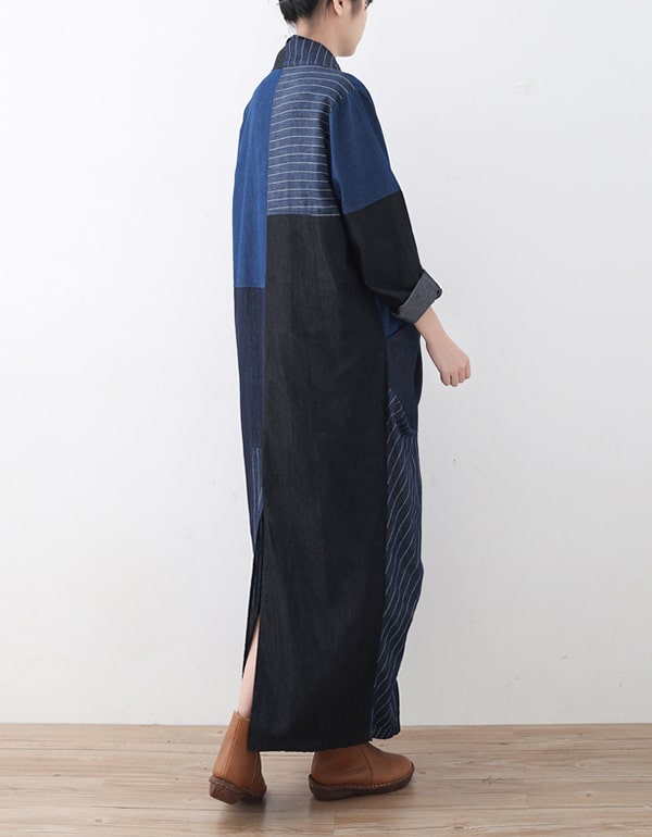 Women's Cross-chest Denim Loose Dress Robe