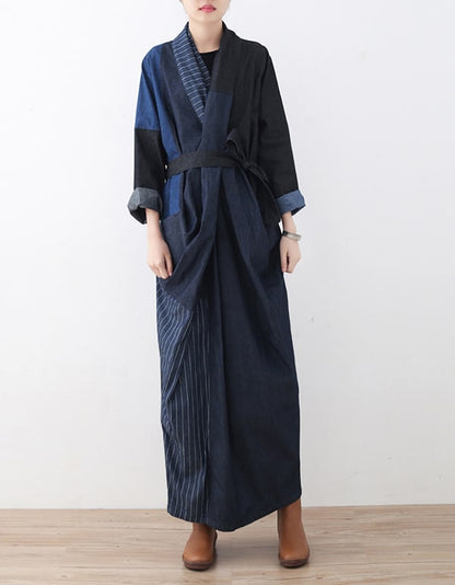 Women's Cross-chest Denim Loose Dress Robe