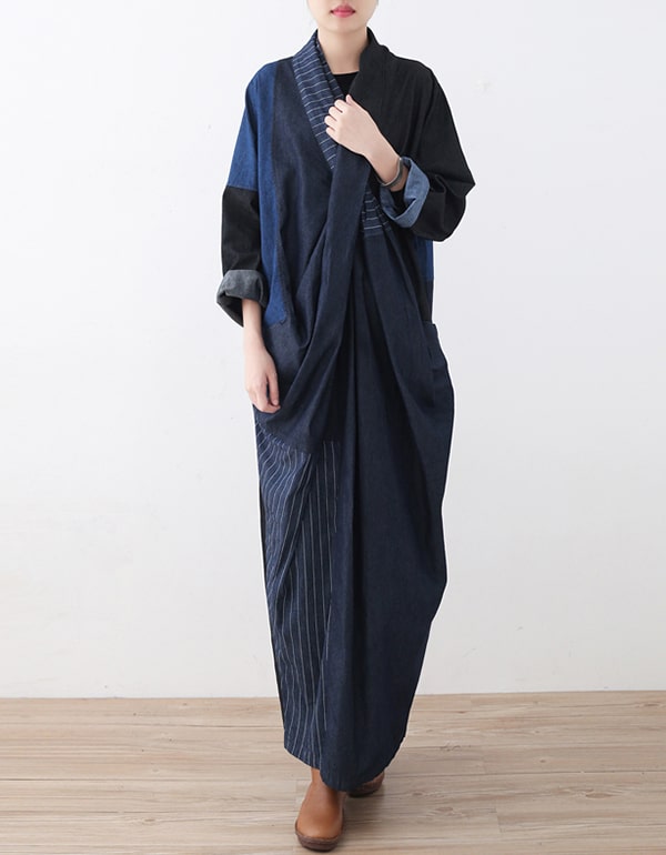 Women's Cross-chest Denim Loose Dress Robe