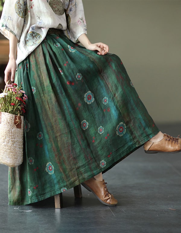 Summer Comfortable Floral Linen Skirt