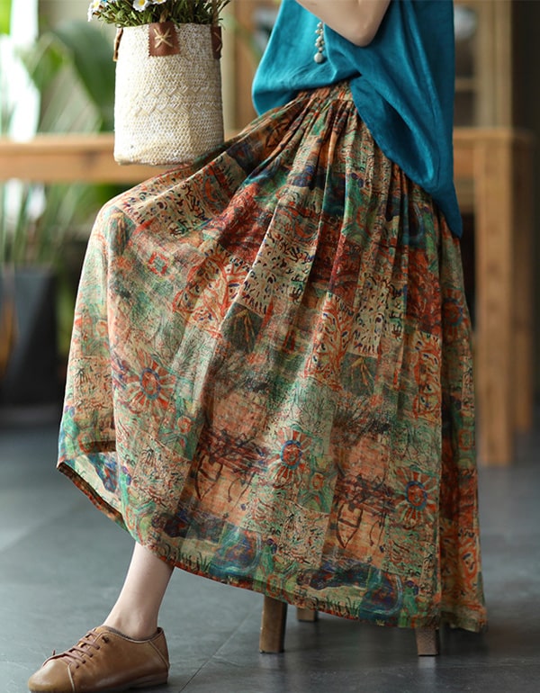 Summer Comfortable Floral Linen Skirt