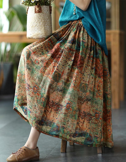 Summer Comfortable Floral Linen Skirt