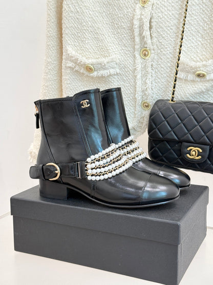 CNL25ss new fashionable pearl chain ankle boots 0725090810