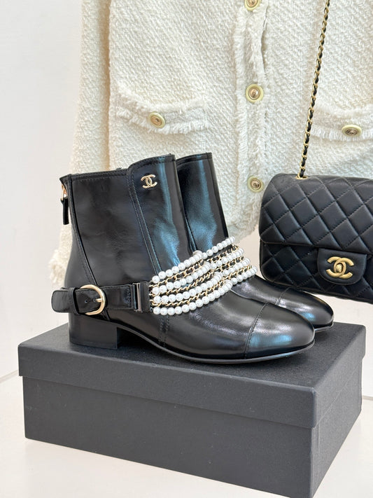 CNL25ss new fashionable pearl chain ankle boots 0725090810